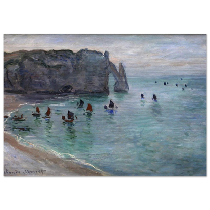 Etretat the Aval Door Fishing Boats Leaving the Harbour - claude monet Brushed Aluminum Print - 70x100 cm / 28x40 inches | claude monet Aluminum Print | claude monet Prints