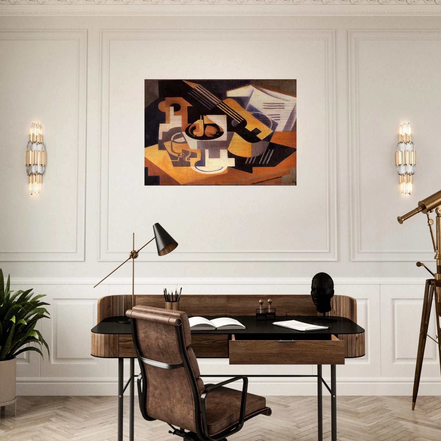 GUITAR AND FRUIT BOWL ON A TABLE 1918 - Juan Gris Brushed Aluminum Print - 70x100 cm / 28x40 inches | Juan Gris Aluminum Print | Juan Gris Prints