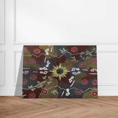 Frog and Kangaroo Dreaming - Native Art - Clifford Possum Tjapaltjarri Brushed Aluminum Print - 70x100 cm / 28x40 inches | Clifford Possum Tjapaltjarri Aluminum Print | Clifford Possum Tjapaltjarri Prints