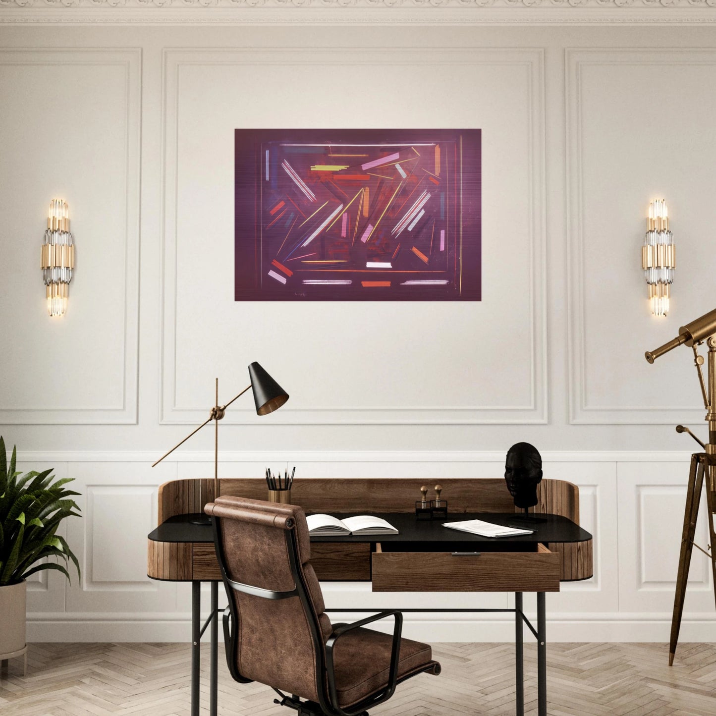 Brown Line Painting - 1968 - Ronnie Landfield Brushed Aluminum Print - 70x100 cm / 28x40 inches | Ronnie Landfield Aluminum Print | Ronnie Landfield Prints