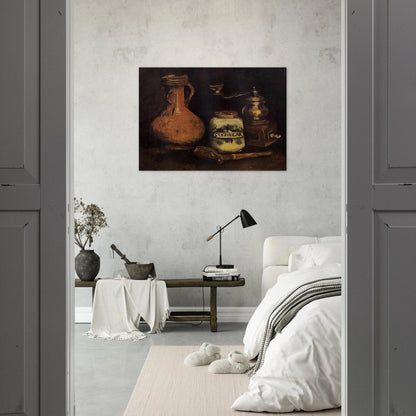 Still Life with Coffee Mill, Pipe Case and Jug - Vincent van Gogh Brushed Aluminum Print - 70x100 cm / 28x40 inches | Vincent van Gogh Aluminum Print | Vincent van Gogh Prints