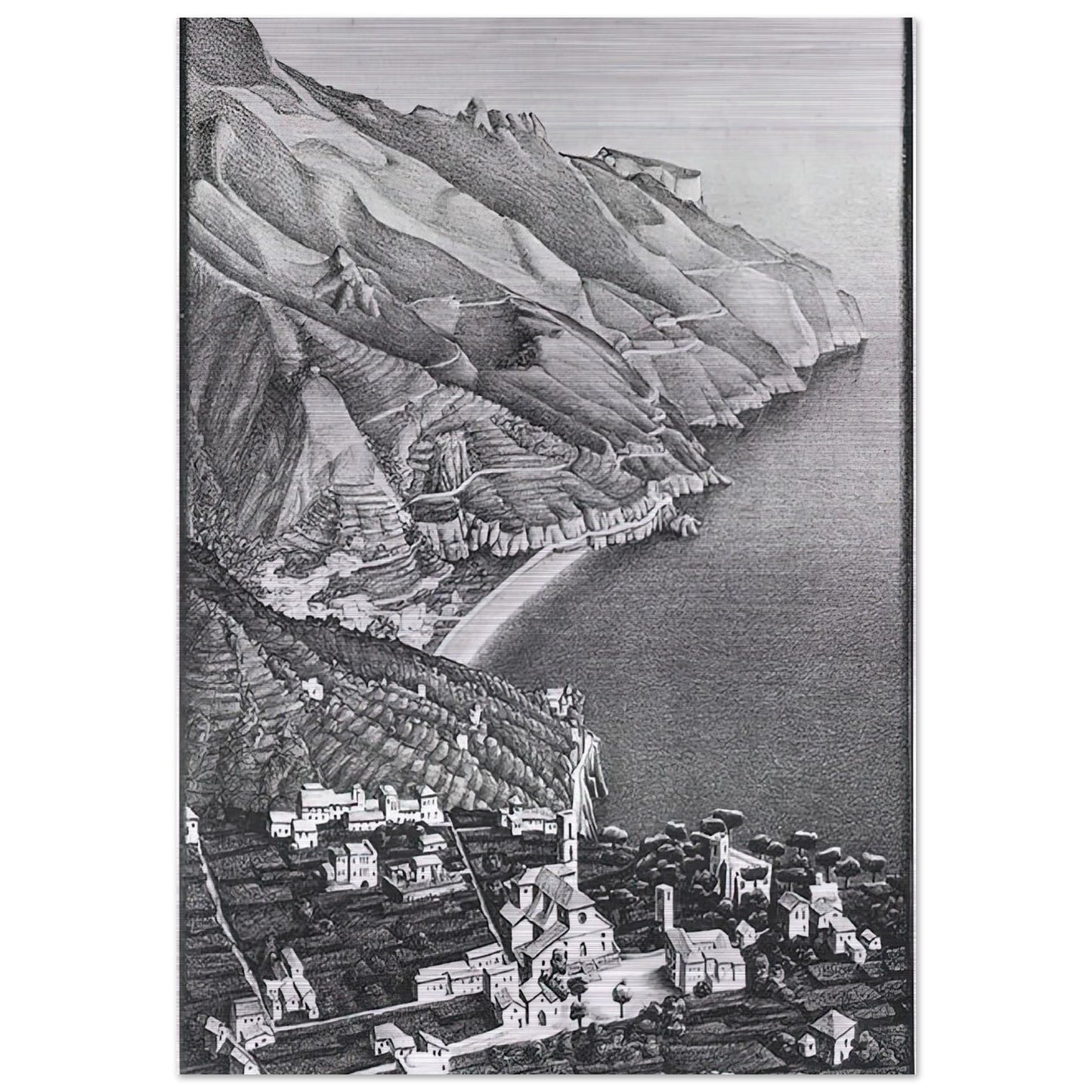 RAVELLO AND THE COAST OF AMALFI - MC Escher Brushed Aluminum Print - 70x100 cm / 28x40 inches | MC Escher Aluminum Print | MC Escher Prints