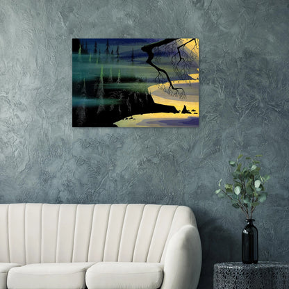 Blue Mist - Eyvind Earle Brushed Aluminum Print - 70x100 cm / 28x40 inches | Eyvind Earle Aluminum Print | Eyvind Earle Prints