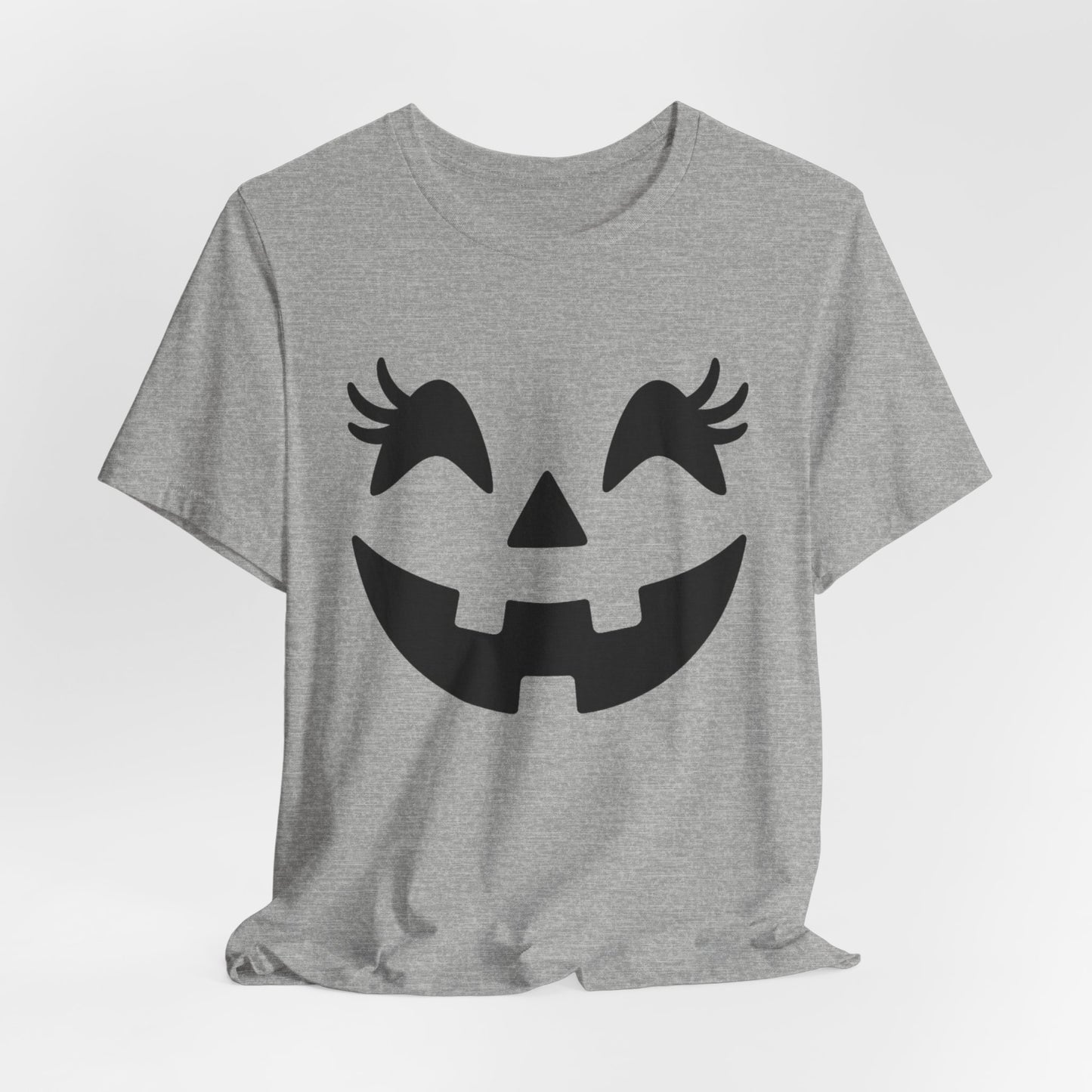 Camiseta de Halloween para mujer y niña con cara de Jack O'Lantern y pestañas de calabaza