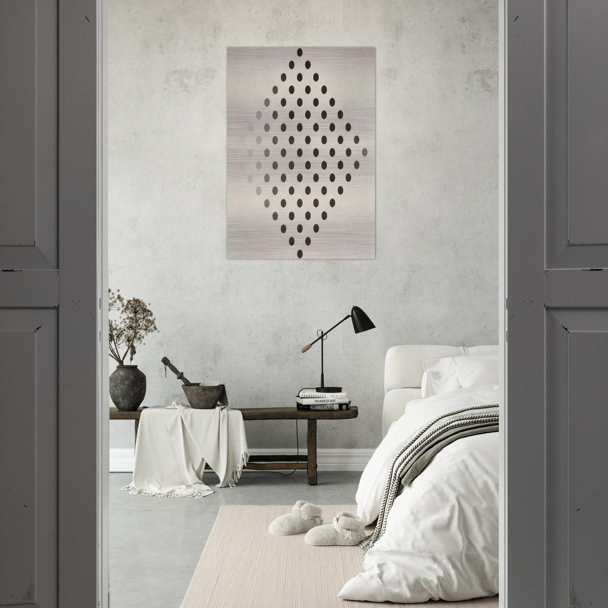 BLACK TO WHITE DISKS 1952 - Bridget Riley Brushed Aluminum Print - 70x100 cm / 28x40 inches | Bridget Riley Aluminum Print | Bridget Riley Prints