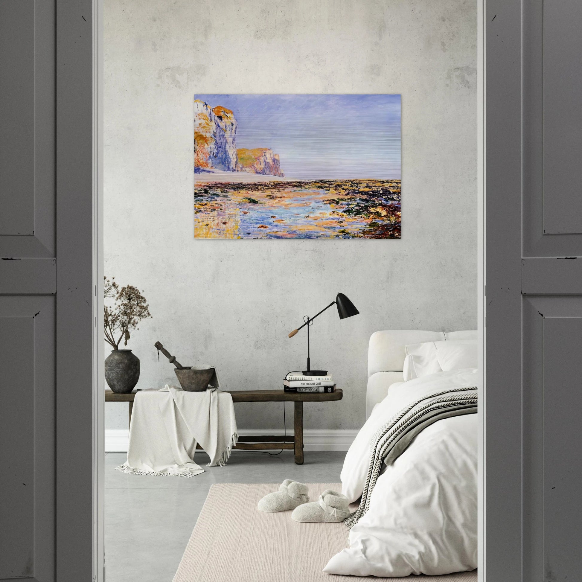 Beach and Cliffs at Pourville, Morning Effect - claude monet Brushed Aluminum Print - 70x100 cm / 28x40 inches | claude monet Aluminum Print | claude monet Prints