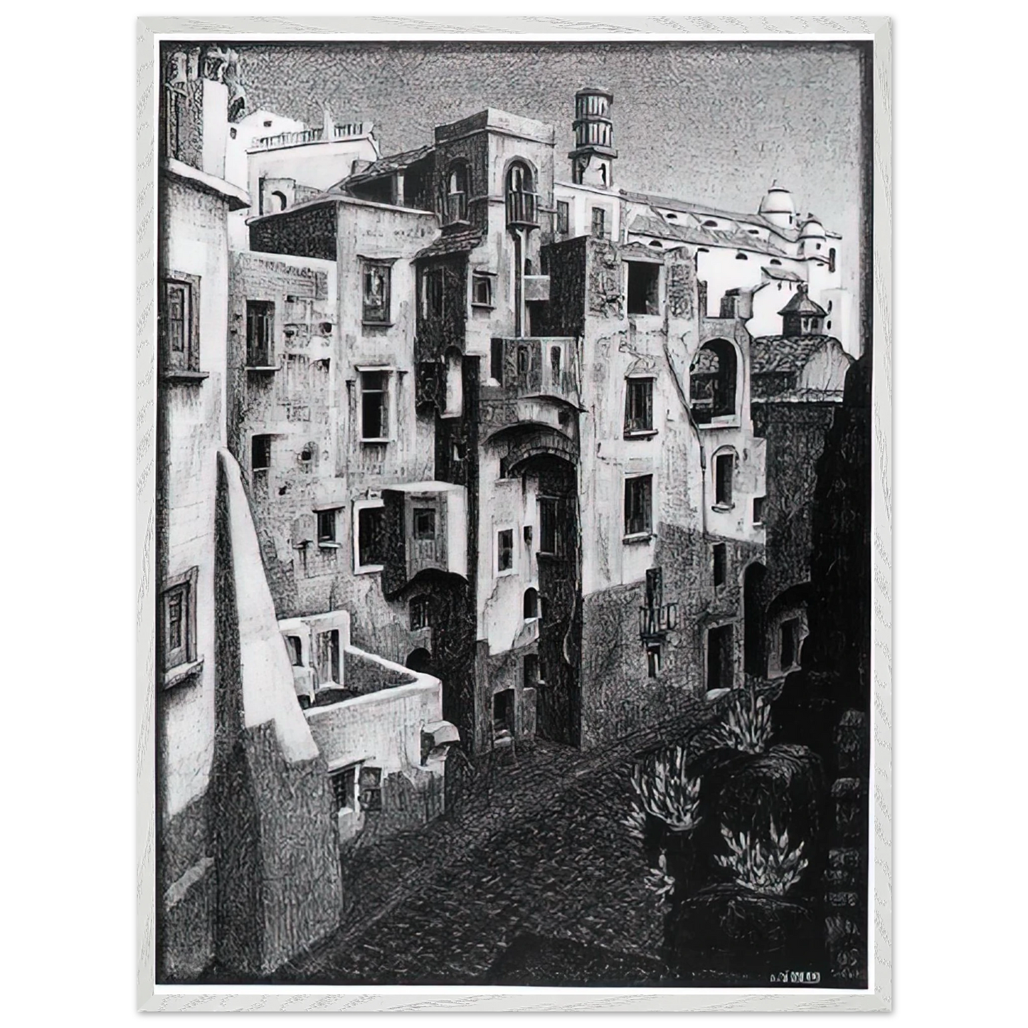 MC Escher - DILAPIDATED HOUSES IN ATRANI 1931 Wall Art - 30x40 cm / 12x16 inches - Fine Art Poster-canvas - -