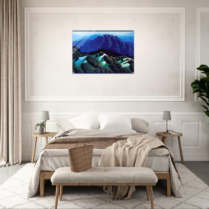 Three Fields and a Mountain - Eyvind Earle Acrylic Print - 70x100 cm / 28x40″ inches