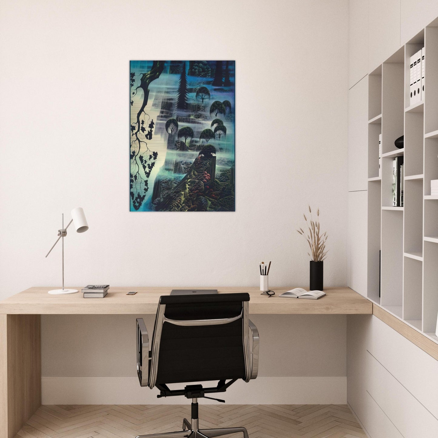 Surf Wind and Fog - Eyvind Earle Brushed Aluminum Print - 70x100 cm / 28x40 inches | Eyvind Earle Aluminum Print | Eyvind Earle Prints