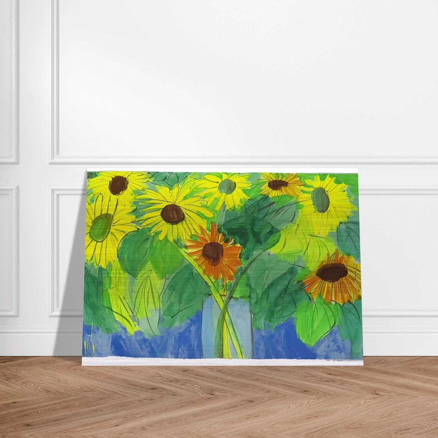 Orange and Yellow Sunflowers - Naïve Art Primitivism, Pop Art - Walasse Ting Brushed Aluminum Print - 70x100 cm / 28x40 inches | Walasse Ting Aluminum Print | Walasse Ting Prints