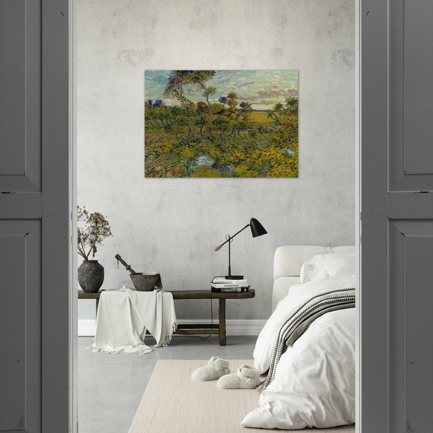 Sunset at Montmajour - Vincent van Gogh Brushed Aluminum Print - 70x100 cm / 28x40 inches | Vincent van Gogh Aluminum Print | Vincent van Gogh Prints