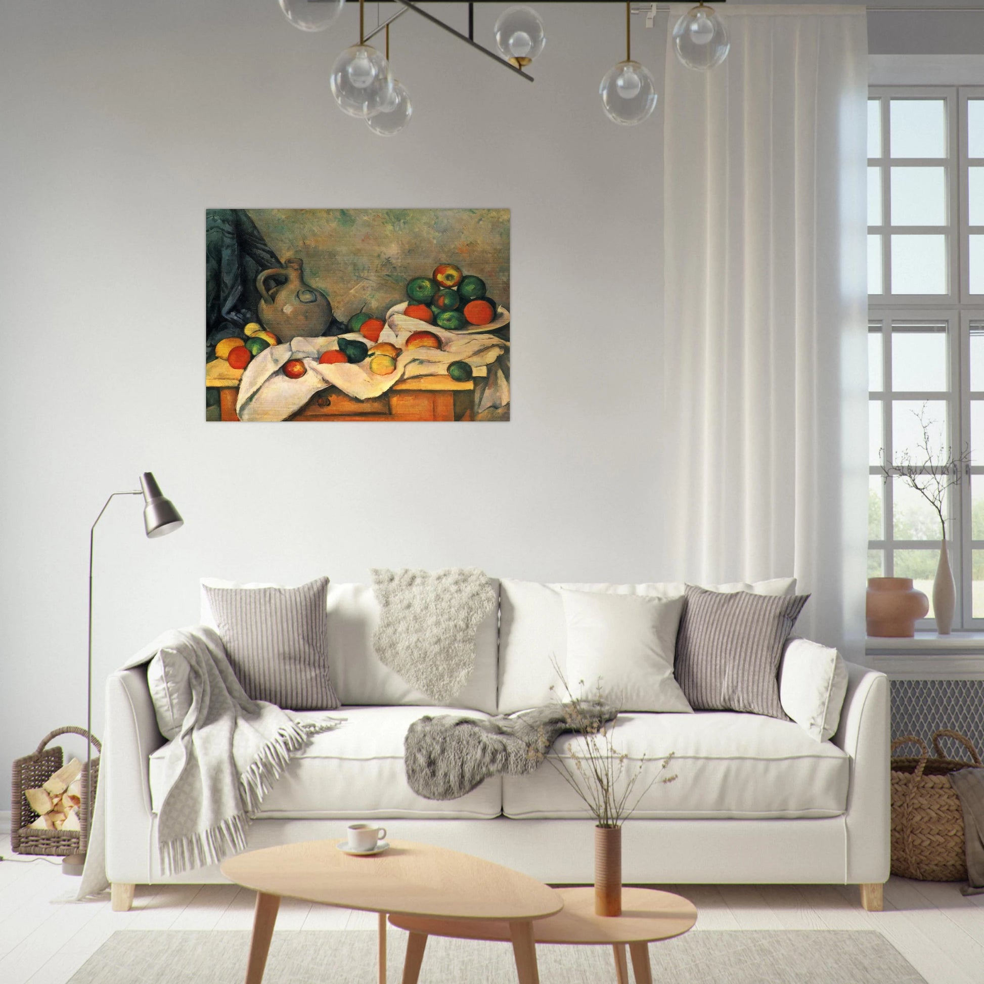 Curtain, Jug and Fruit - Paul Cézanne Brushed Aluminum Print - 70x100 cm / 28x40 inches | Paul Cézanne Aluminum Print | Paul Cézanne Prints