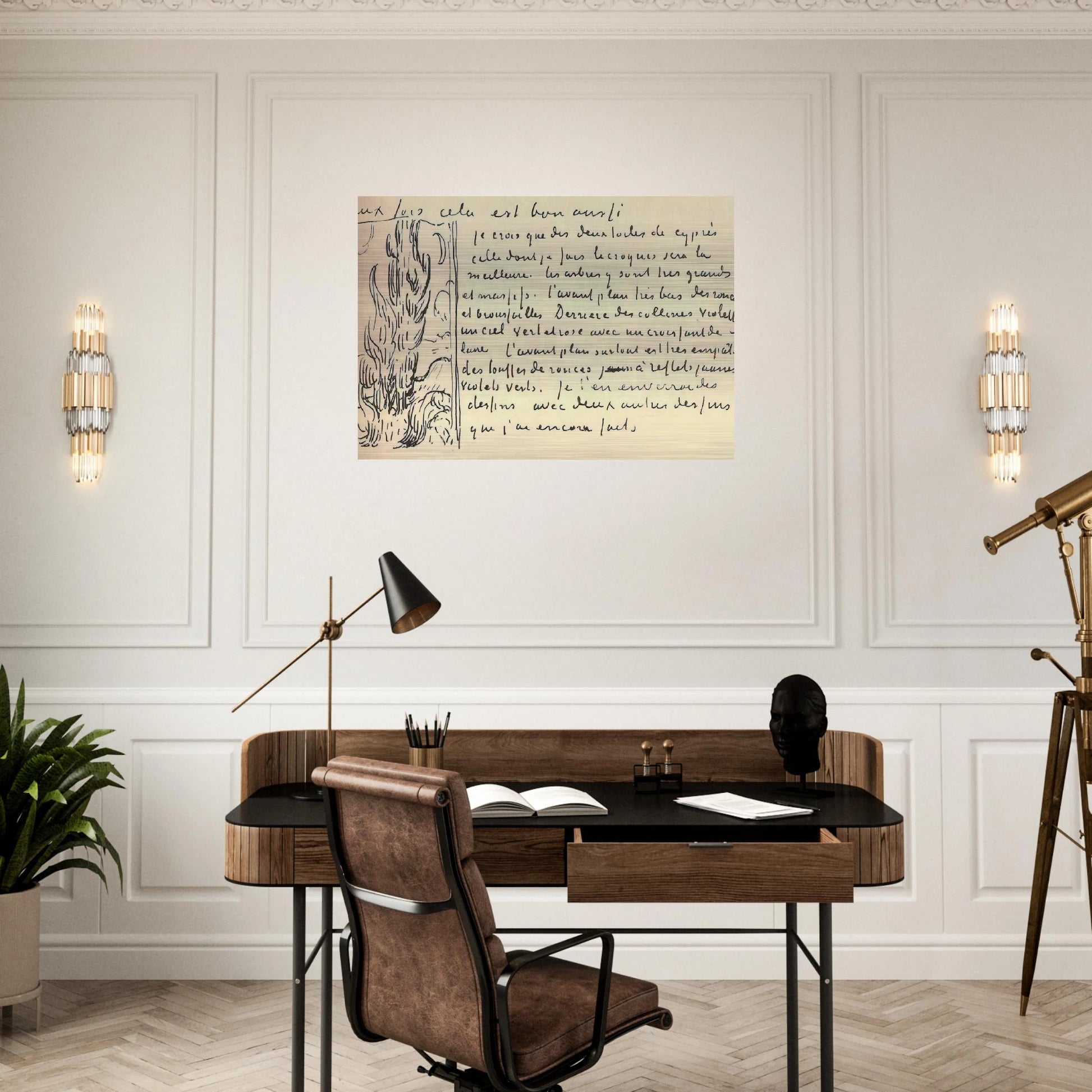 Cypresses Sketch on a Letter to Theo Van Gogh - Vincent van Gogh Brushed Aluminum Print - 70x100 cm / 28x40 inches | Vincent van Gogh Aluminum Print | Vincent van Gogh Prints