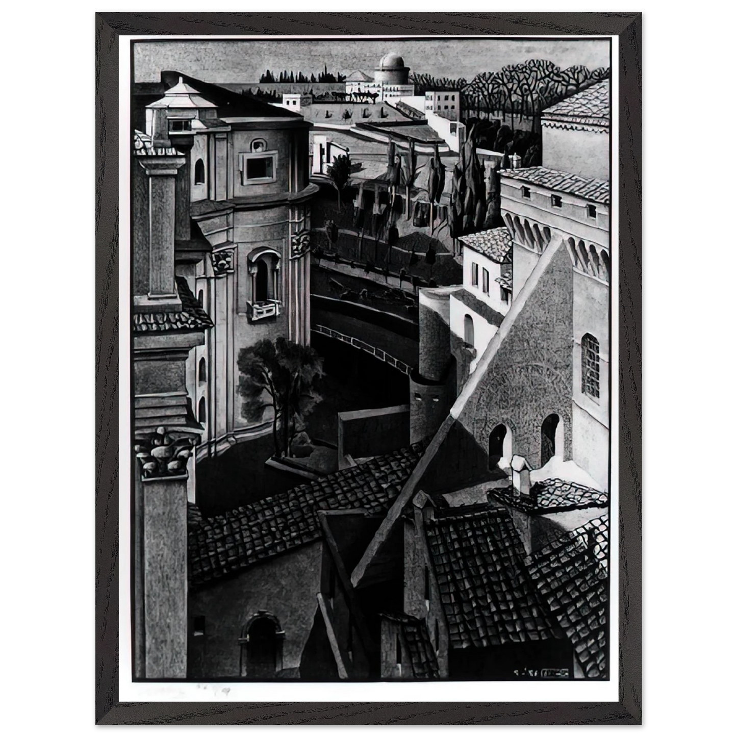 MC Escher - BERWEEN ST PETER AND SISTINE CHAPEL MARCH 1936 1936 Wall Art - 60x80 cm / 24x32 inches - Premium Wooden Framed Poster With Fine Art Paper-canvas - Wood frame