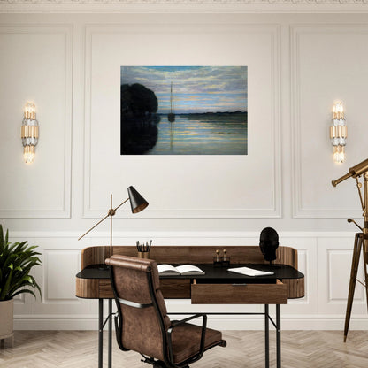 River view with a boat Sun - Piet Mondrian Brushed Aluminum Print - 70x100 cm / 28x40 inches | Piet Mondrian Aluminum Print | Piet Mondrian Prints
