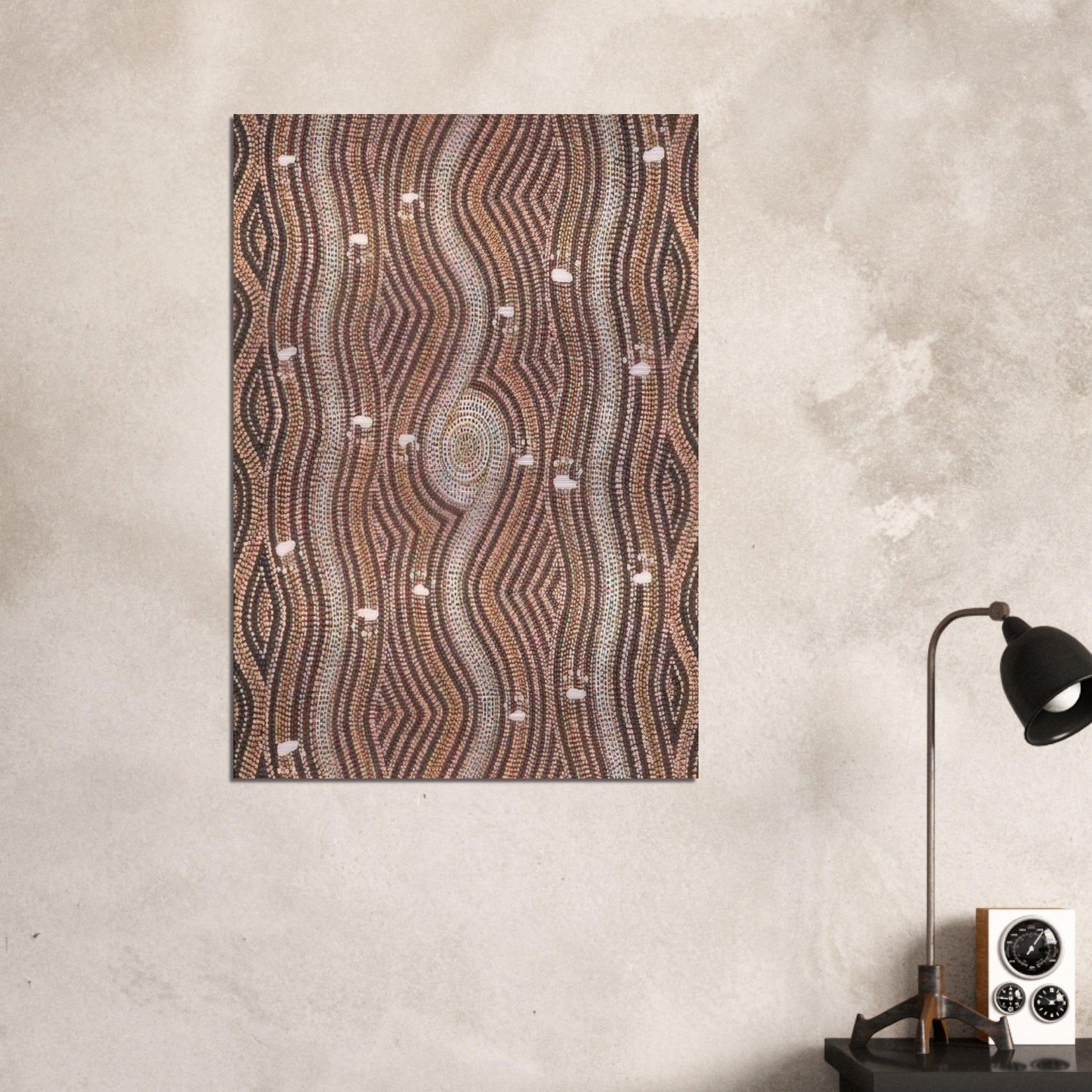 Possum Dreaming - 1985 - Clifford Possum Tjapaltjarri Brushed Aluminum Print - 70x100 cm / 28x40 inches | Clifford Possum Tjapaltjarri Aluminum Print | Clifford Possum Tjapaltjarri Prints