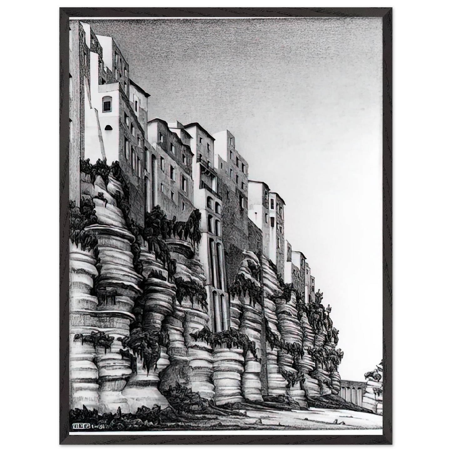 MC Escher - TROPEA CALABRIA Wall art - 21x29.7 cm / 8x12" - Premium Wooden Framed Poster With Fine Art Paper-canvas - Black frame
