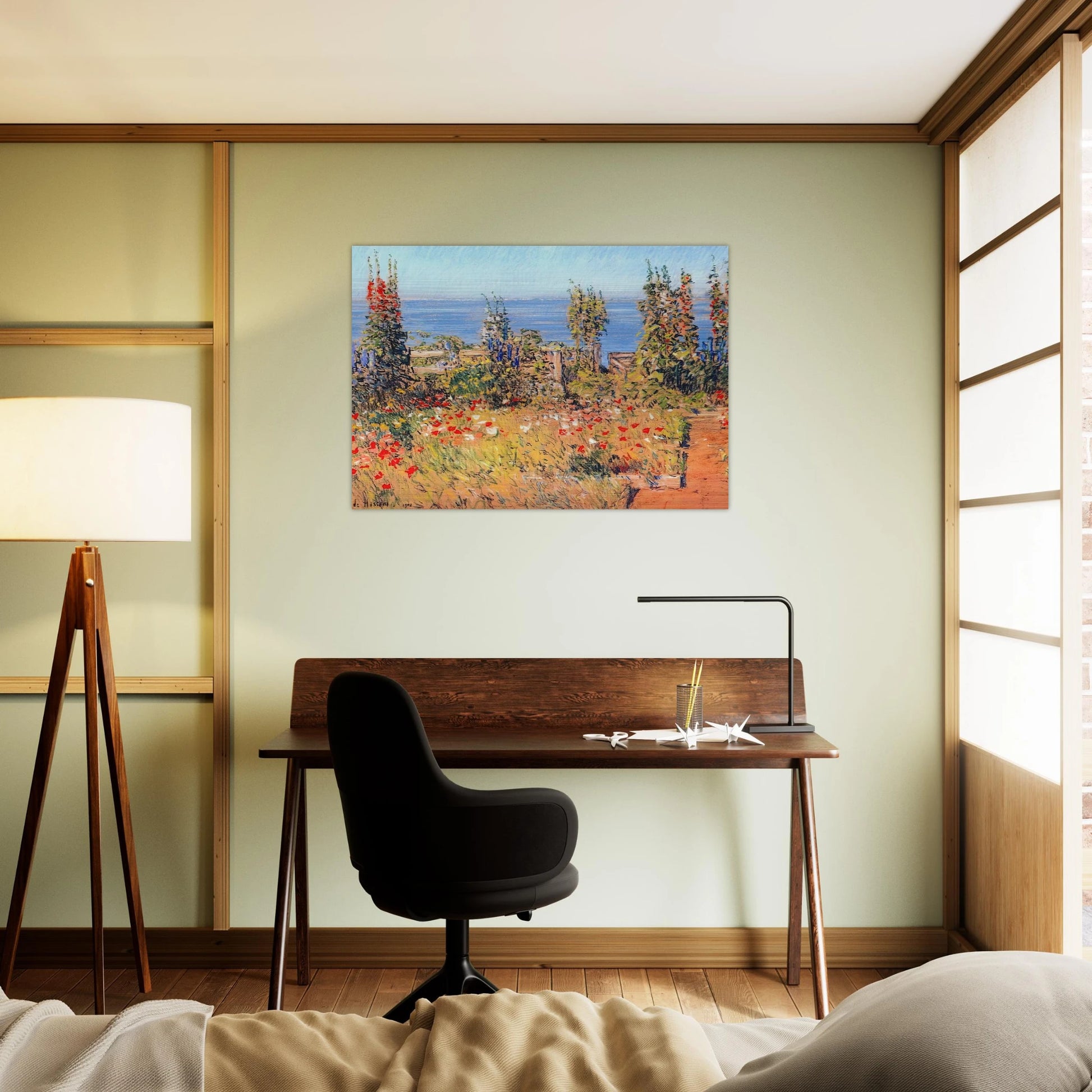 Hollyhocks, Isles of Shoals - Childe Hassam Brushed Aluminum Print - 70x100 cm / 28x40 inches | Childe Hassam Aluminum Print | Childe Hassam Prints
