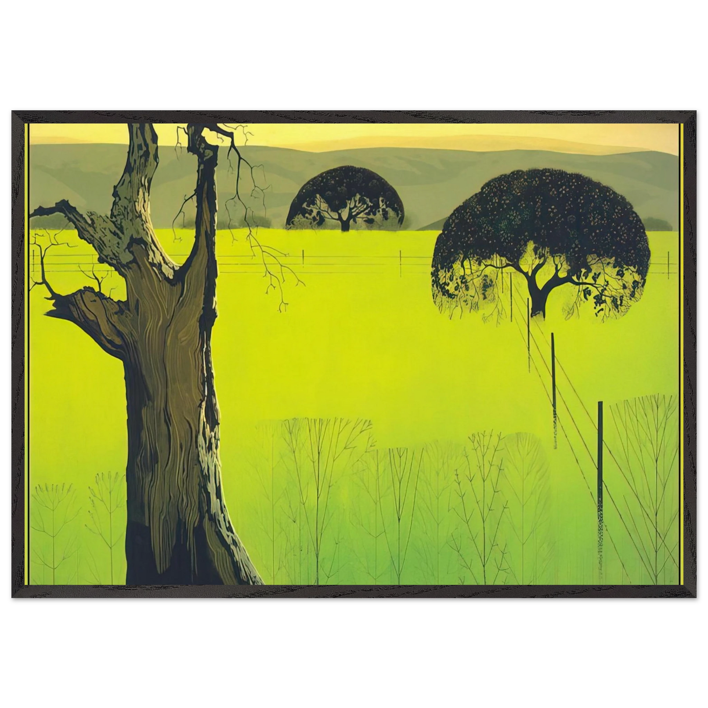 Mustard Field - Eyvind Earle 70x100 cm / 28x40 inches Framed Art Print – Black Wooden Frame