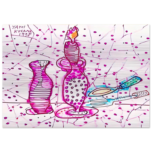 STILL LIFE OF CANDLESTICK 1978 - Yayoi Kusama Brushed Aluminum Print - 70x100 cm / 28x40 inches | Yayoi Kusama Aluminum Print | Yayoi Kusama Prints