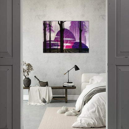 Purple Dawn - Eyvind Earle Brushed Aluminum Print - 70x100 cm / 28x40 inches | Eyvind Earle Aluminum Print | Eyvind Earle Prints