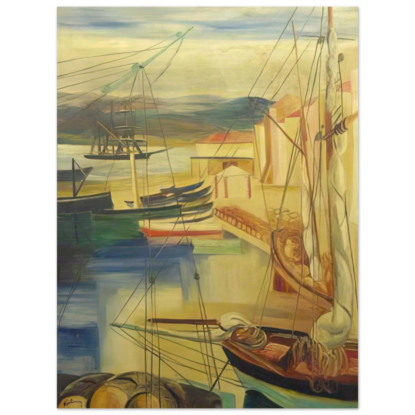 Moise Kisling - SHIPS MOORED ALONG THE DOCKS  75x100 cm / 30x40inches Fine Art Poster