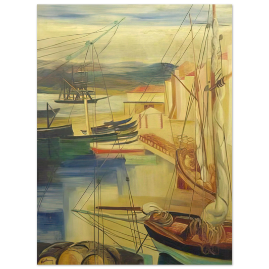 Moise Kisling - SHIPS MOORED ALONG THE DOCKS  75x100 cm / 30x40inches Fine Art Poster