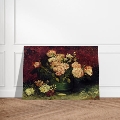 Bowl with Peonies and Roses - Vincent van Gogh Brushed Aluminum Print - 70x100 cm / 28x40 inches | Vincent van Gogh Aluminum Print | Vincent van Gogh Prints