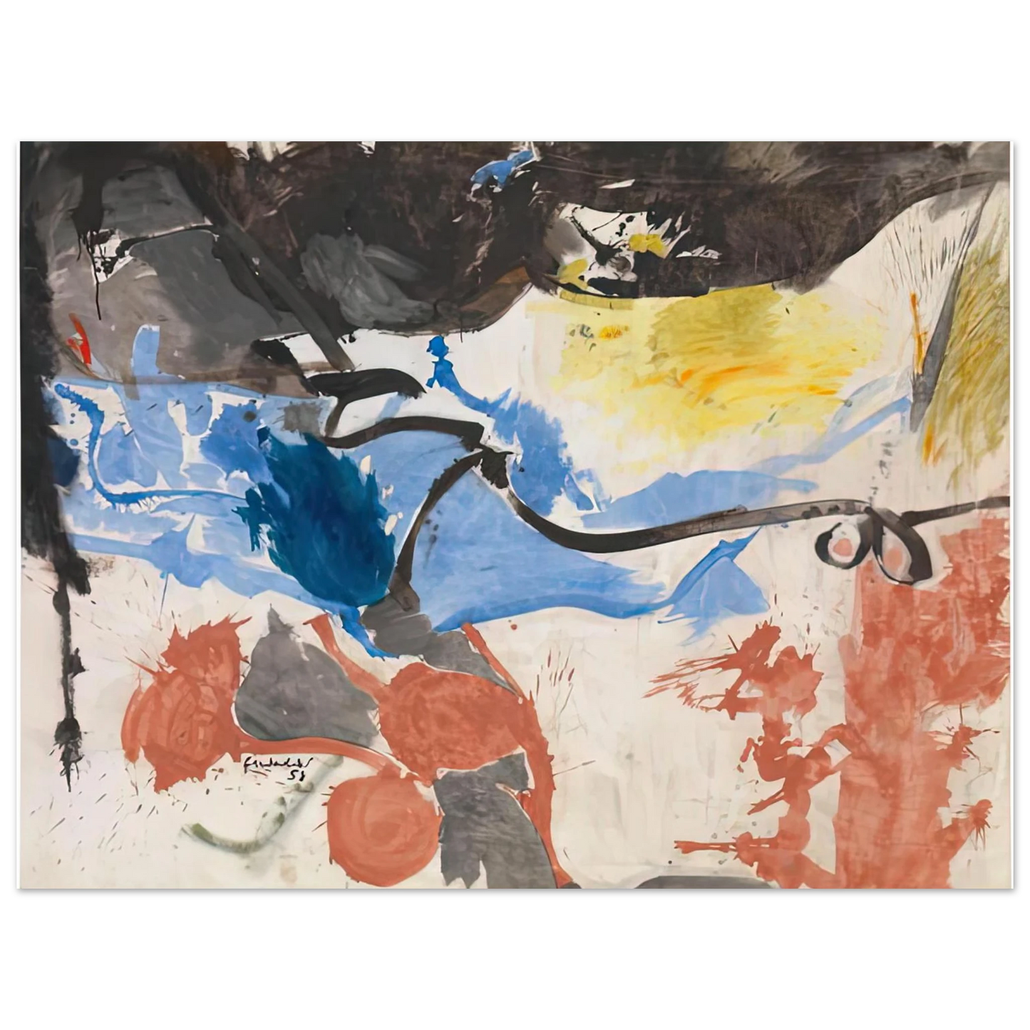 Helen Frankenthaler - Hotel Cro-Magnon, 1958- Wall Art - 30x40 cm / 12x16 inches - Premium Wooden Framed Poster With Fine Art Paper-canvas - Black frame