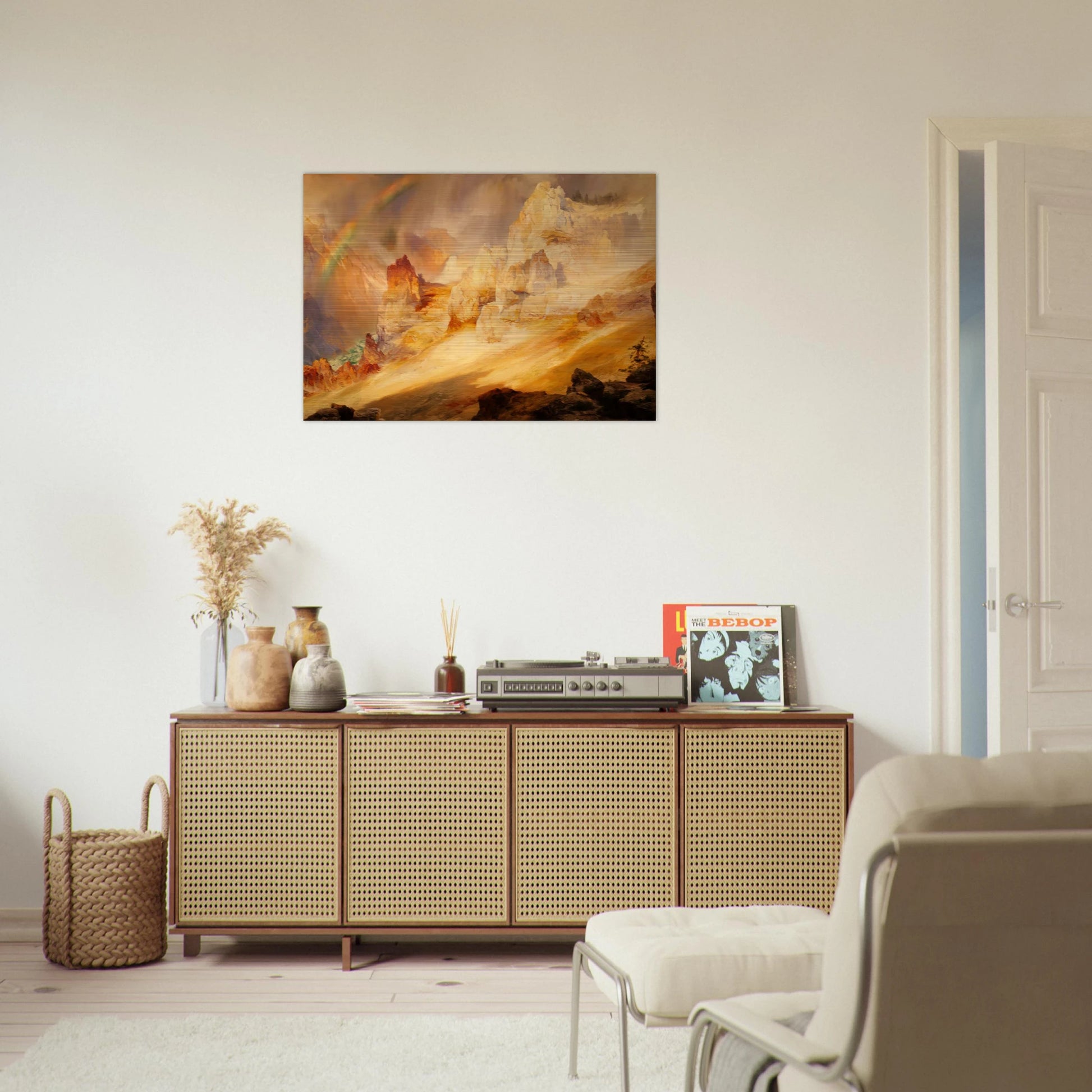 Rainbow over the Grand Canyon of the Yellowstone - Thomas Moran Brushed Aluminum Print - 70x100 cm / 28x40 inches | Thomas Moran Aluminum Print | Thomas Moran Prints