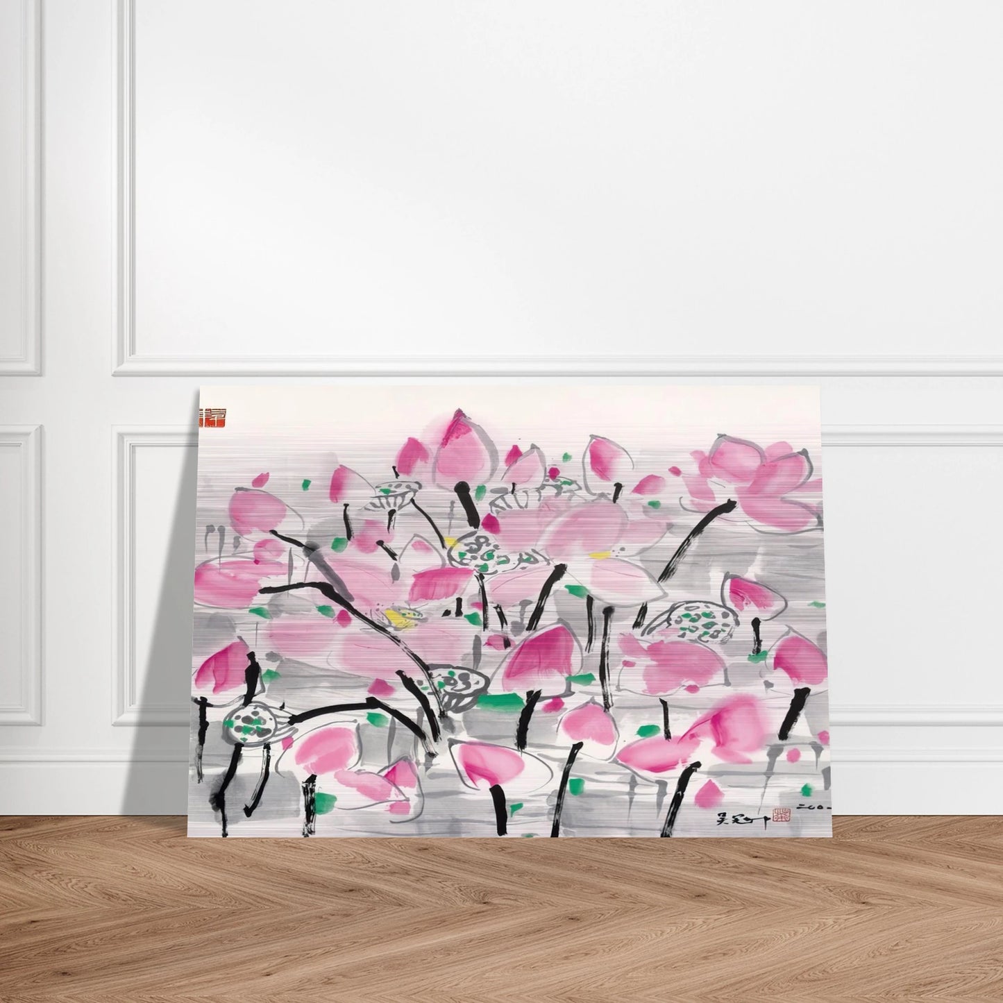 Lotus under the sun - 2001 - Wu Guanzhong Brushed Aluminum Print - 70x100 cm / 28x40 inches | Wu Guanzhong Aluminum Print | Wu Guanzhong Prints