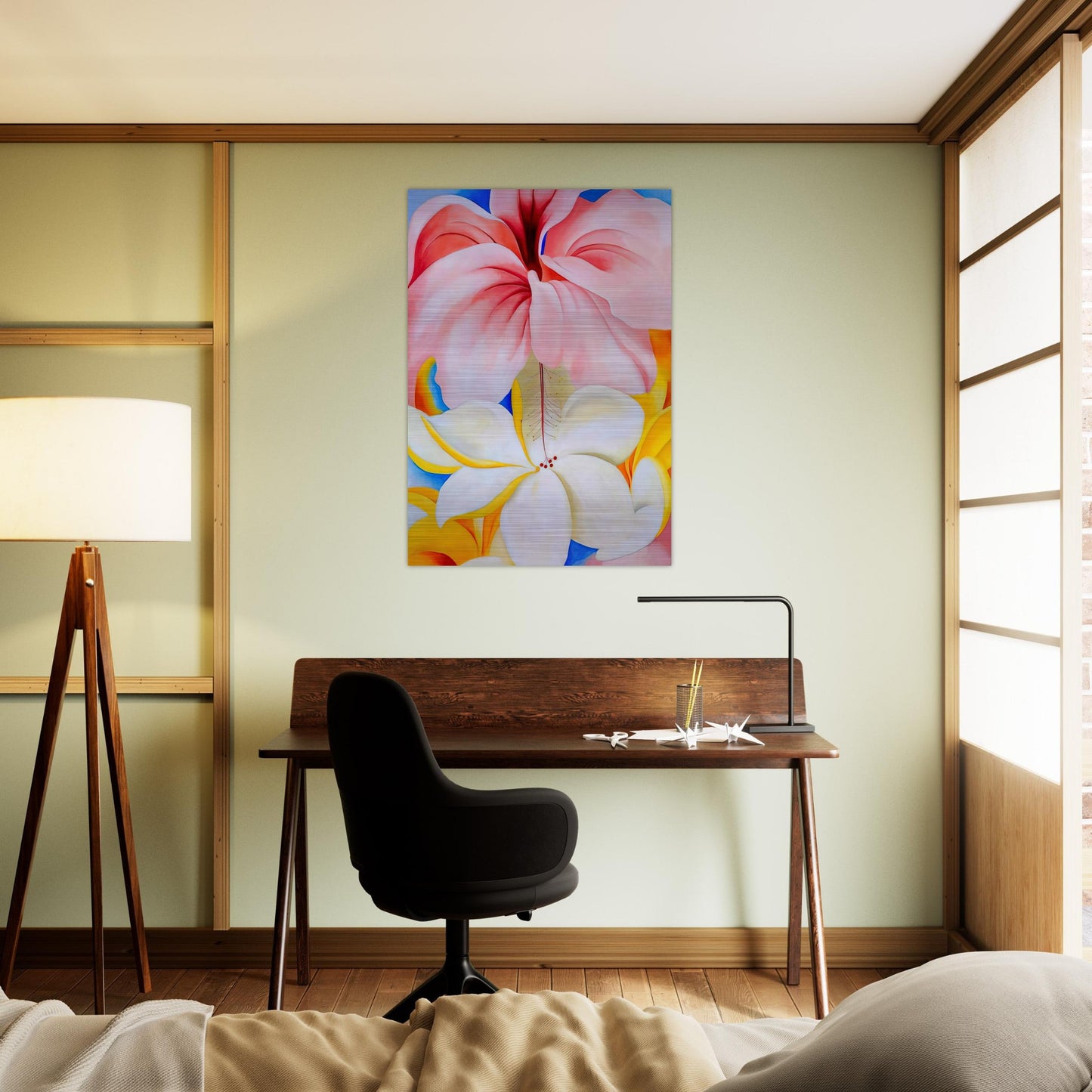 Hibiscus with Plumeria - Georgia O'Keeffe Brushed Aluminum Print - 70x100 cm / 28x40 inches | Georgia O'Keeffe Aluminum Print | Georgia O'Keeffe Prints