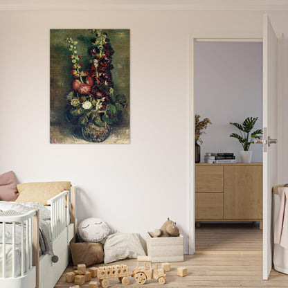 Vase of Hollyhocks - Vincent van Gogh Brushed Aluminum Print - 70x100 cm / 28x40 inches | Vincent van Gogh Aluminum Print | Vincent van Gogh Prints
