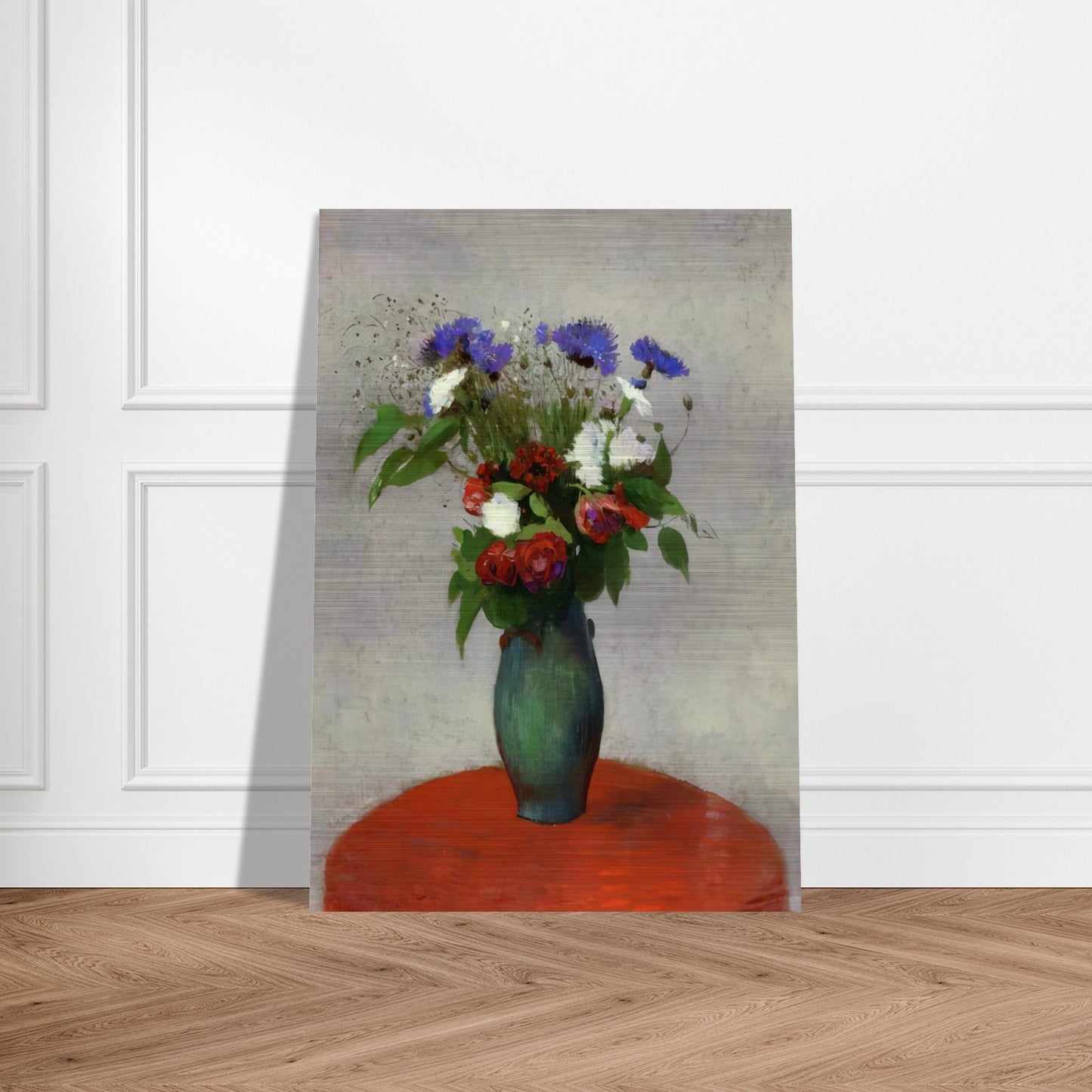 VASE OF FLOWERS ON A RED TABLECLOTH - Odilon Redon Brushed Aluminum Print - 70x100 cm / 28x40 inches | Odilon Redon Aluminum Print | Odilon Redon Prints