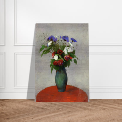 VASE OF FLOWERS ON A RED TABLECLOTH - Odilon Redon Brushed Aluminum Print - 70x100 cm / 28x40 inches | Odilon Redon Aluminum Print | Odilon Redon Prints