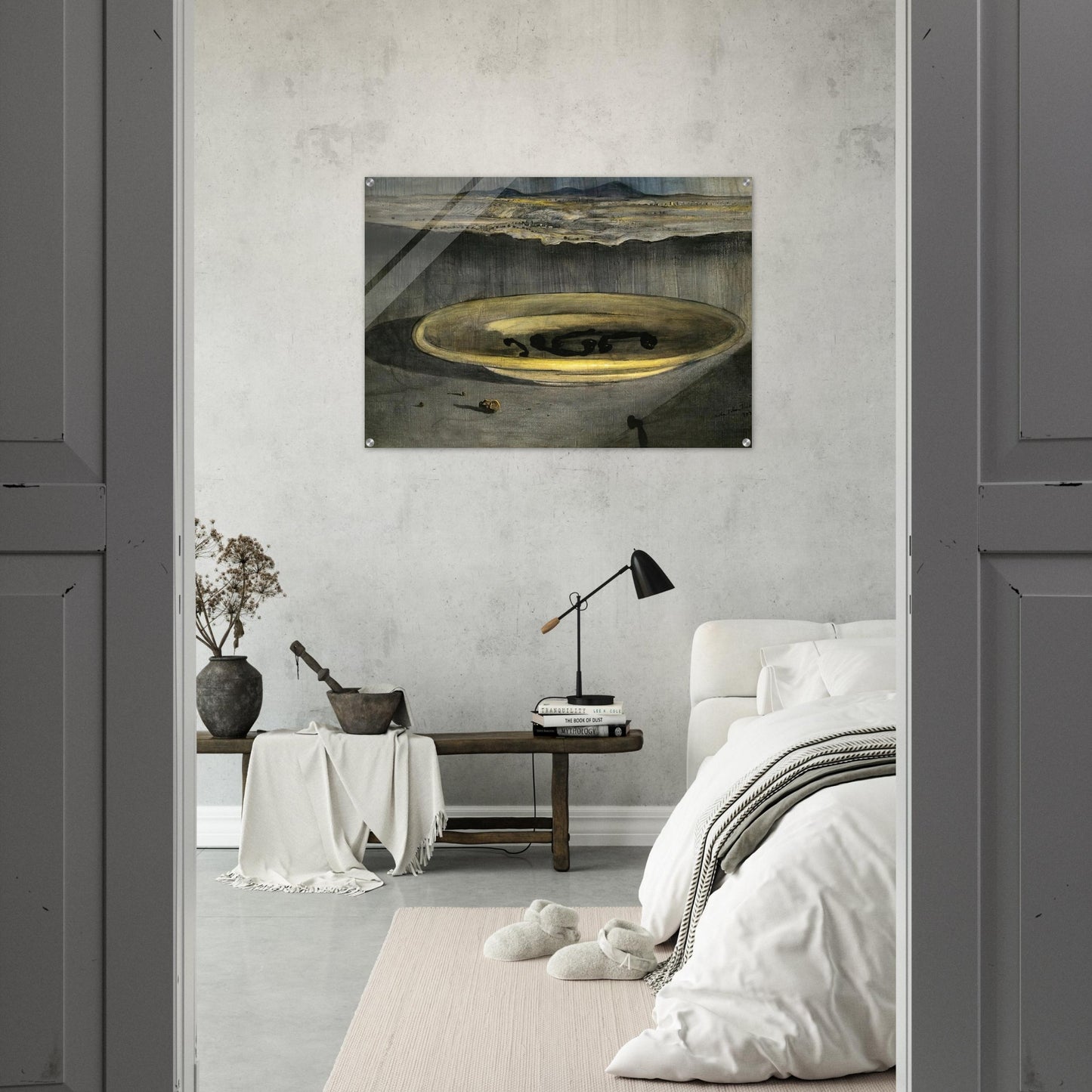LANDSCAPE WITH TELEPHONES ON A PLATE - Salvador Dali Acrylic Print - 70x100 cm / 28x40″ inches