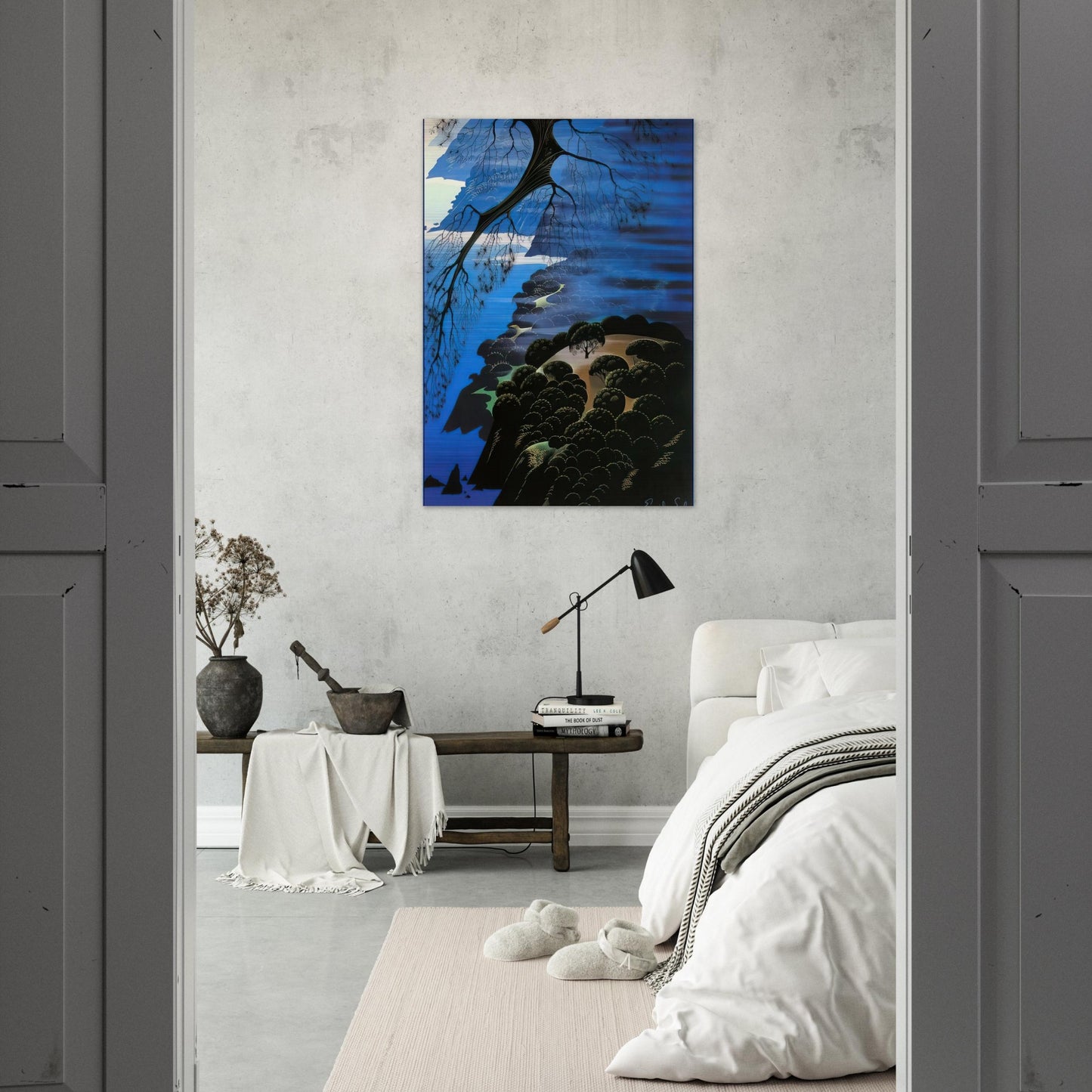 Mystical Coastline - Eyvind Earle Brushed Aluminum Print - 70x100 cm / 28x40 inches | Eyvind Earle Aluminum Print | Eyvind Earle Prints