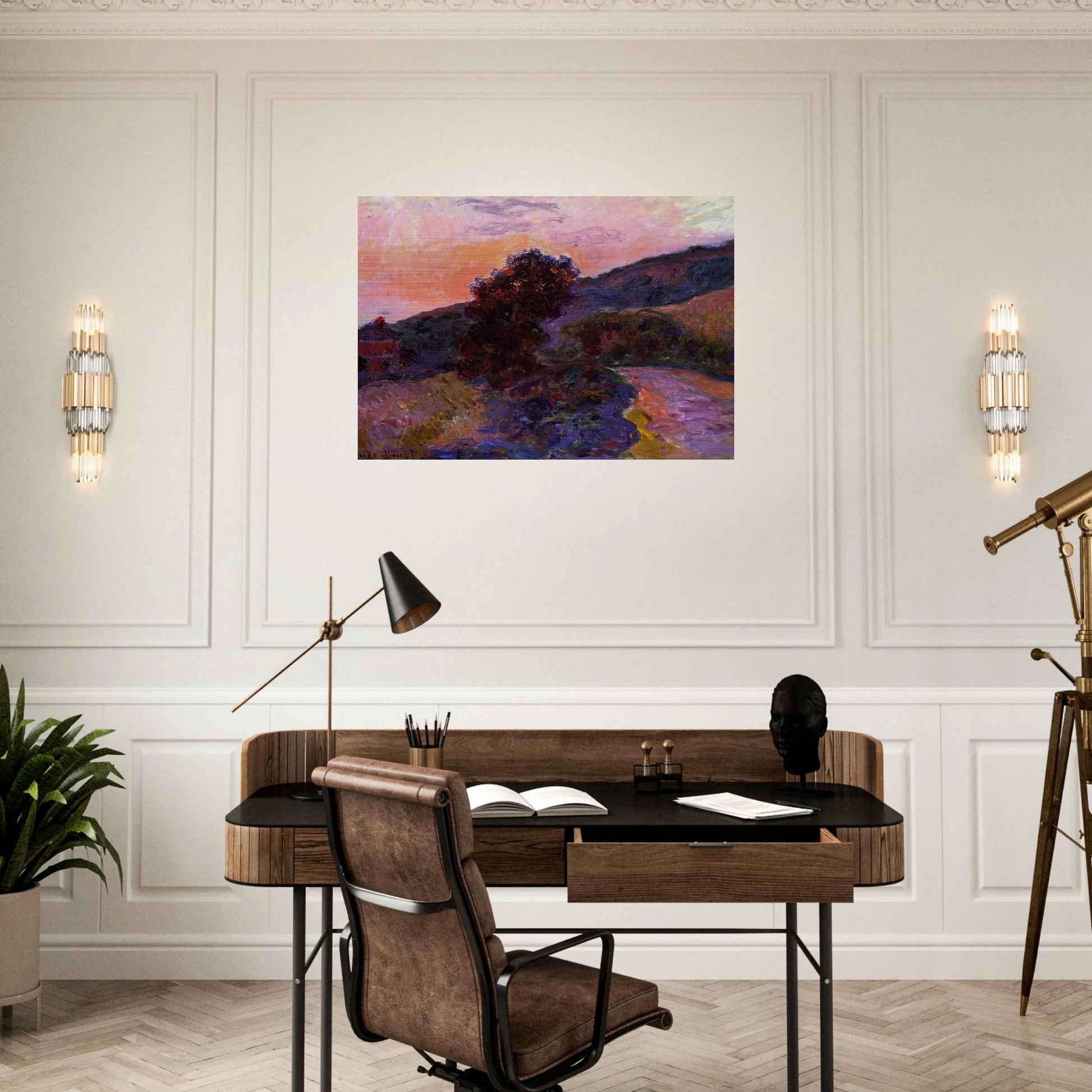 Sunset at Giverny - claude monet Brushed Aluminum Print - 70x100 cm / 28x40 inches | claude monet Aluminum Print | claude monet Prints