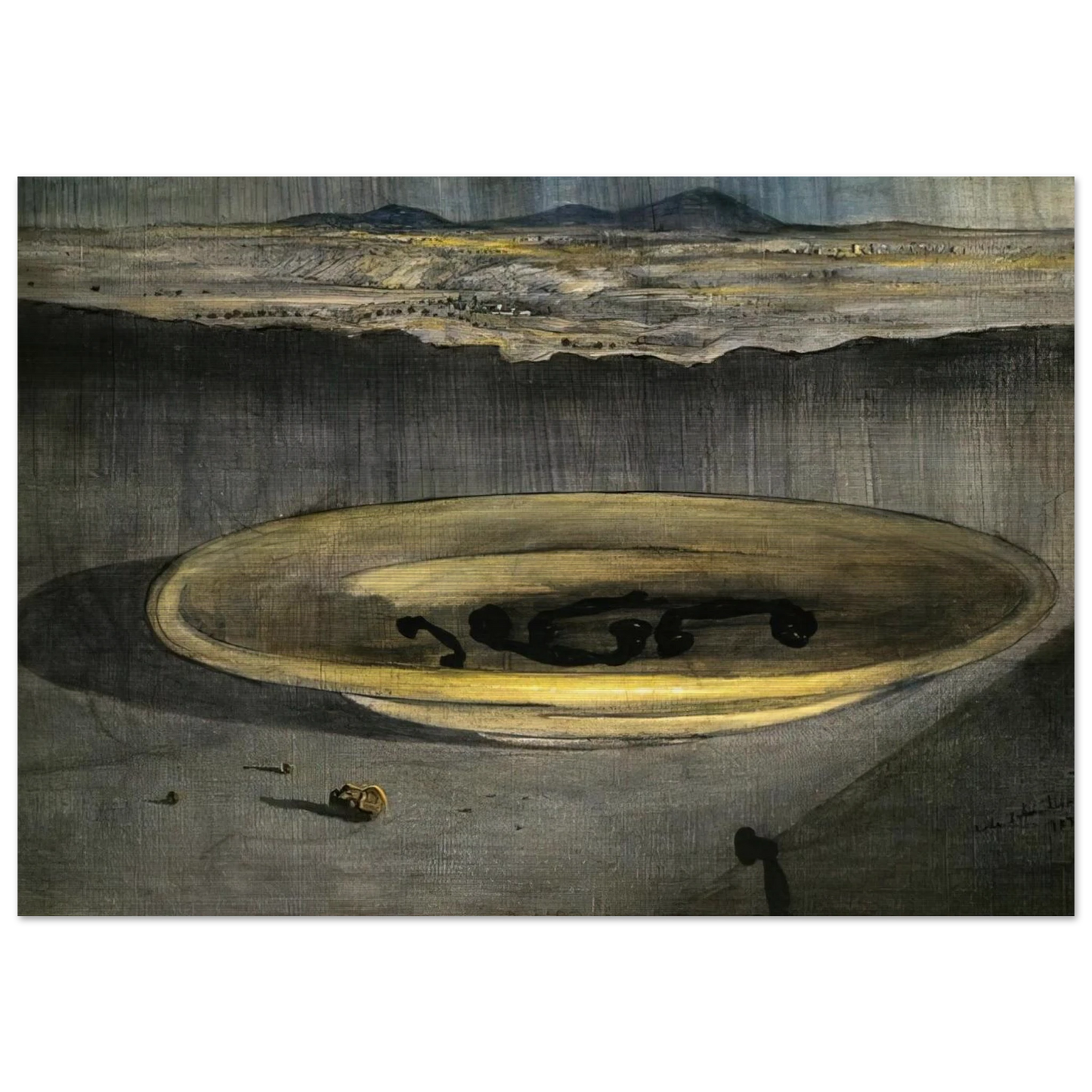LANDSCAPE WITH TELEPHONES ON A PLATE - Salvador Dali Brushed Aluminum Print - 70x100 cm / 28x40 inches | Salvador Dali Aluminum Print | Salvador Dali Prints