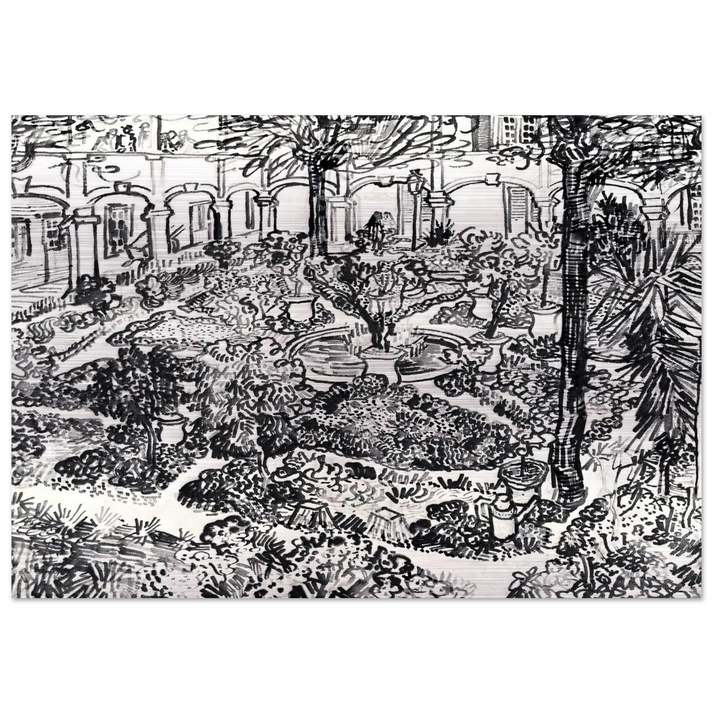 The Courtyard of the Hospital at Arles - Vincent van Gogh Brushed Aluminum Print - 70x100 cm / 28x40 inches | Vincent van Gogh Aluminum Print | Vincent van Gogh Prints