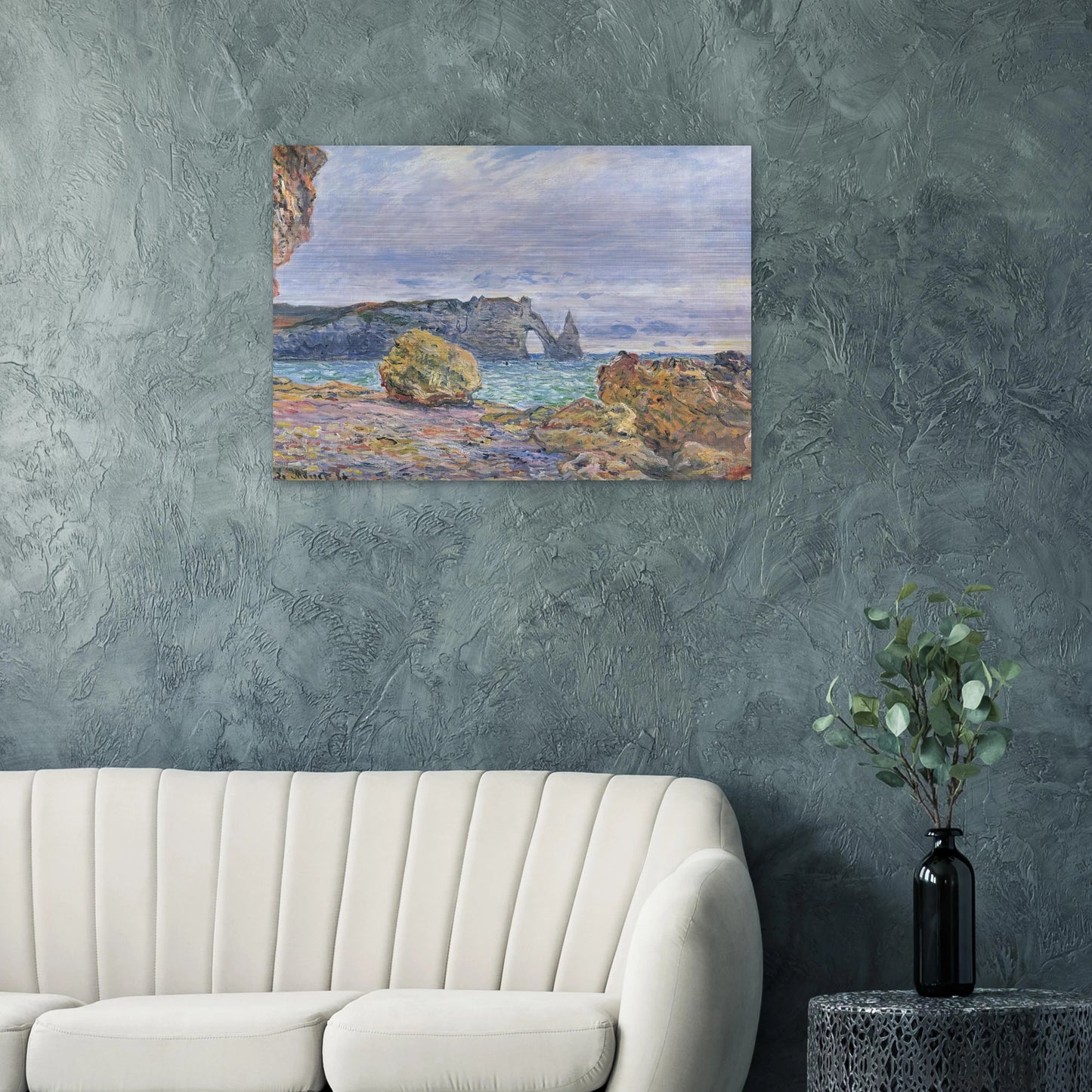 Etretat, the Beach and the Porte d'Aval - claude monet Brushed Aluminum Print - 70x100 cm / 28x40 inches | claude monet Aluminum Print | claude monet Prints