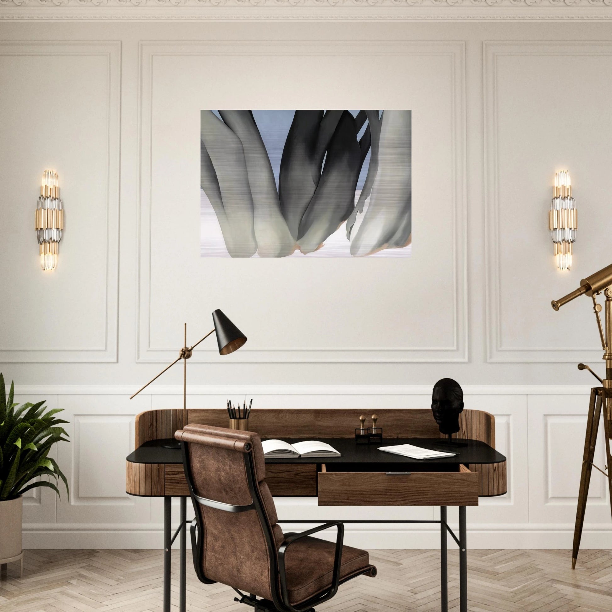 Bare Tree Trunks with Snow - Georgia O'Keeffe Brushed Aluminum Print - 70x100 cm / 28x40 inches | Georgia O'Keeffe Aluminum Print | Georgia O'Keeffe Prints
