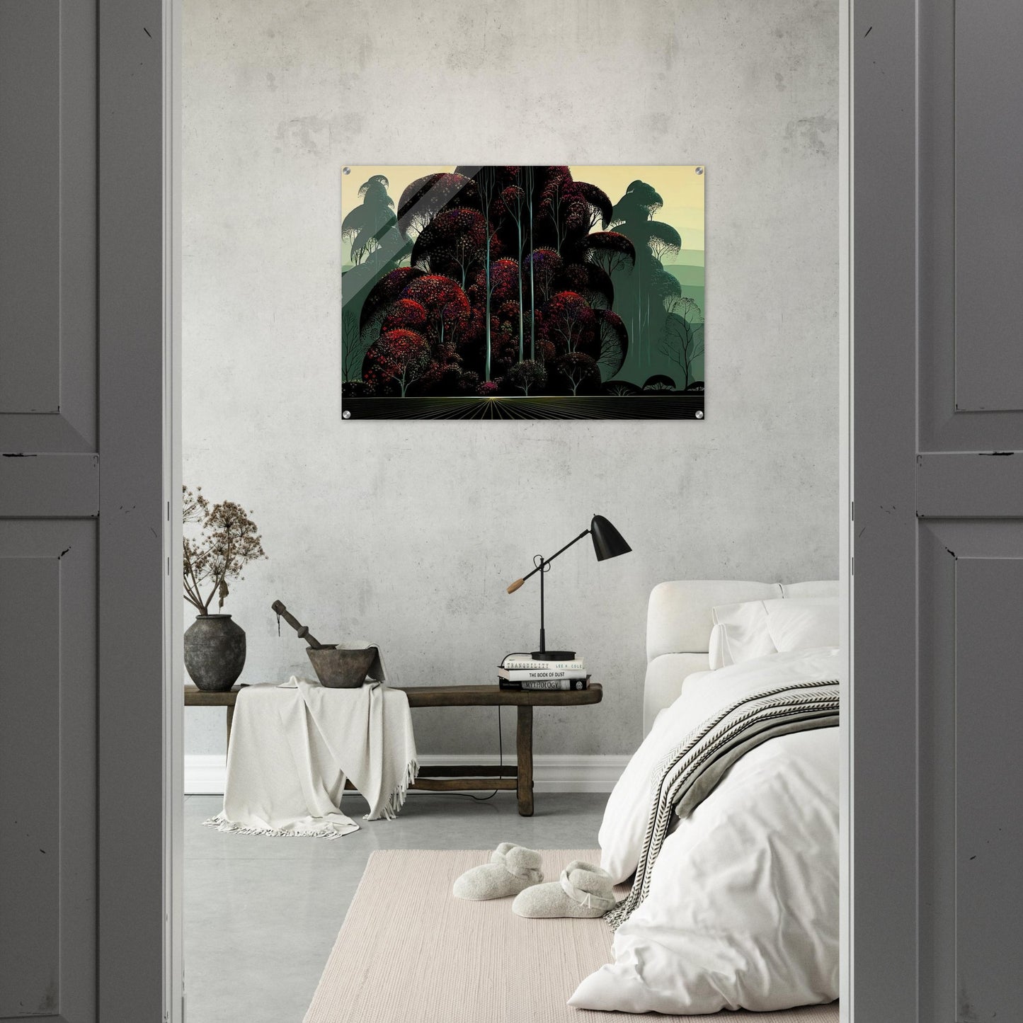 Crimson Autumn - Eyvind Earle Acrylic Print - 70x100 cm / 28x40″ inches