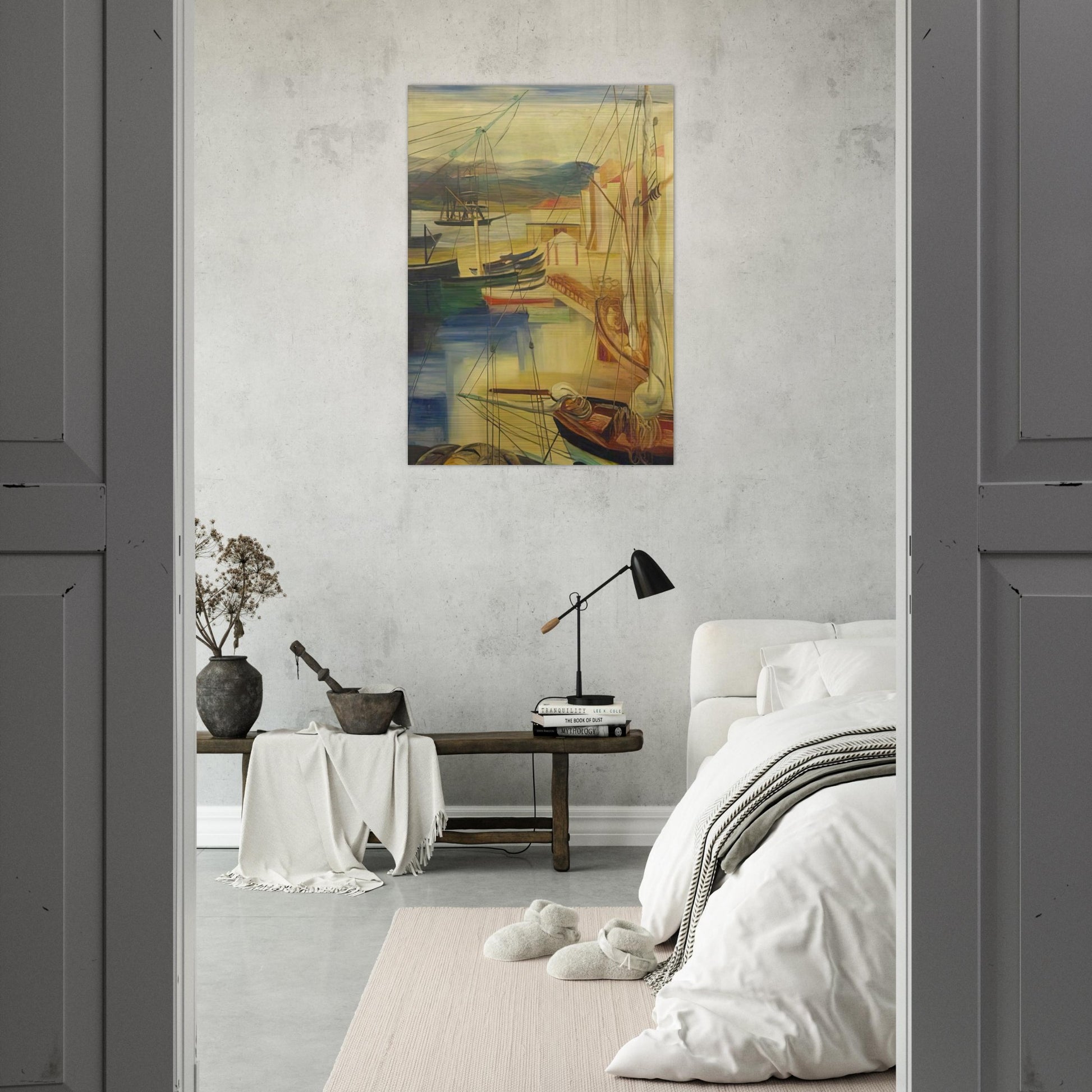 SHIPS MOORED ALONG THE DOCKS - Moise Kisling Brushed Aluminum Print - 70x100 cm / 28x40 inches | Moise Kisling Aluminum Print | Moise Kisling Prints