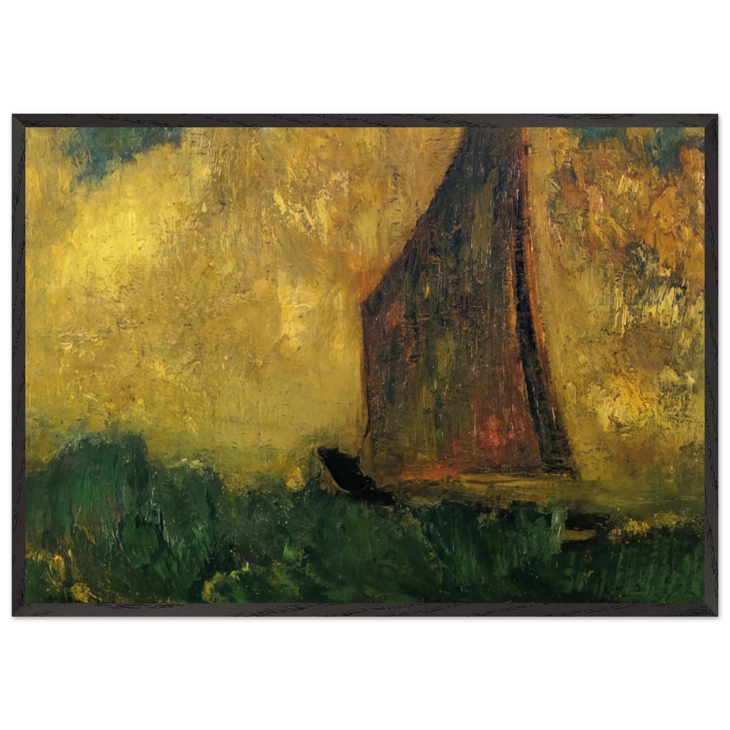 THE MYSTERIOUS BOAT - Odilon Redon 70x100 cm / 28x40 inches Framed Art Print – Black Wooden Frame