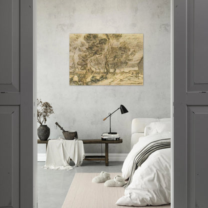 A Corner of the Asylum and the Garden with a Heavy, sawn-off Tree - Vincent van Gogh Brushed Aluminum Print - 70x100 cm / 28x40 inches | Vincent van Gogh Aluminum Print | Vincent van Gogh Prints