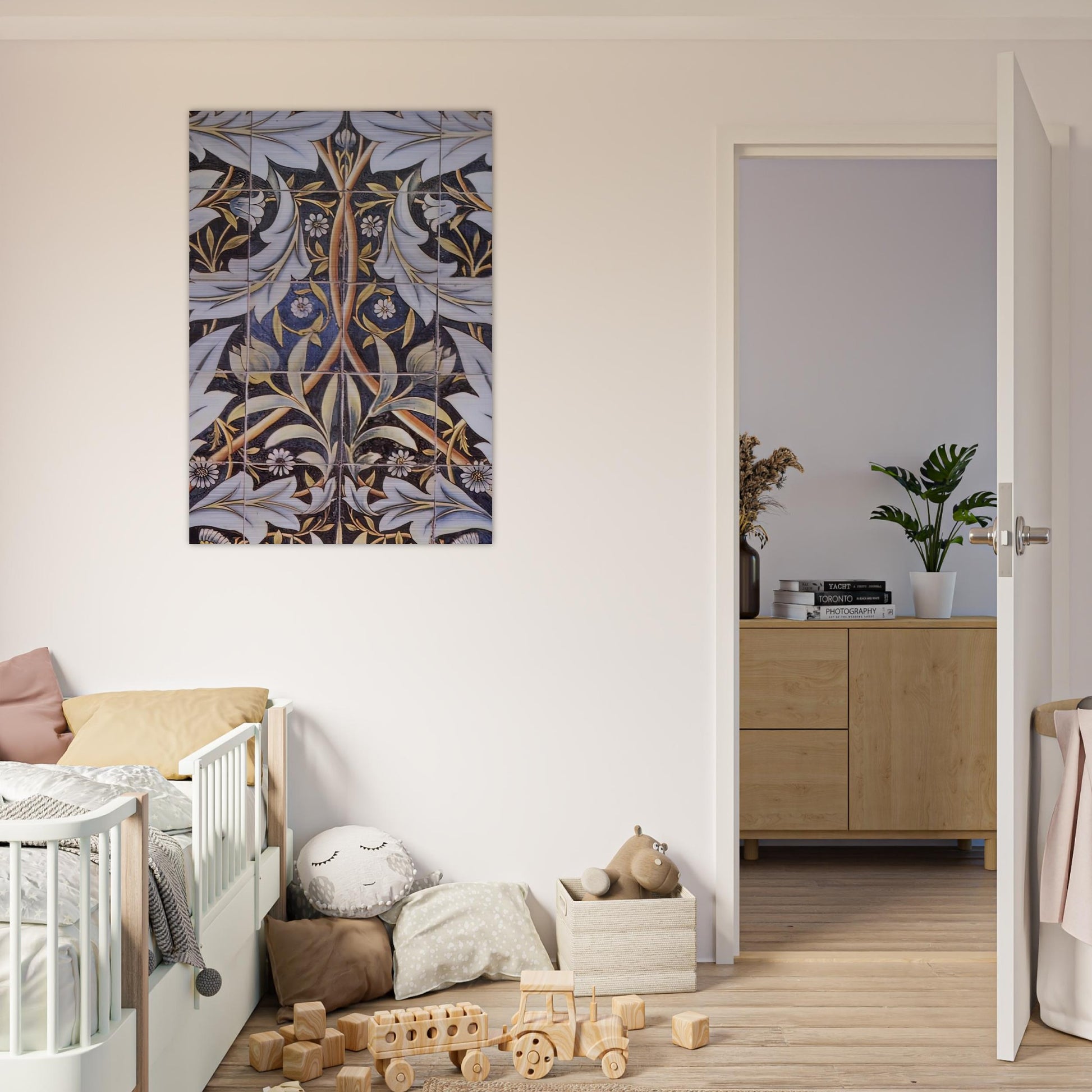 PANEL OF CERAMIC TILES DESIGNED BY MORRIS AND PRODUCED BY WILLIAM DE MORGAN 1876 - William Morris Brushed Aluminum Print - 70x100 cm / 28x40 inches | William Morris Aluminum Print | William Morris Prints