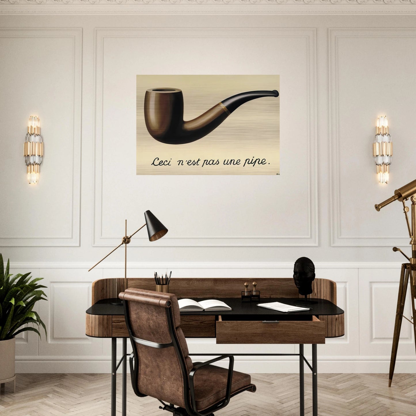 THE TREACHERY OF IMAGES THIS IS NOT A PIPE 1948 - Rene Magritte Brushed Aluminum Print - 70x100 cm / 28x40 inches | Rene Magritte Aluminum Print | Rene Magritte Prints