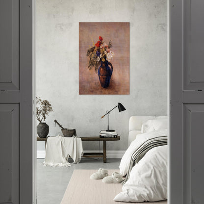 BOUQUET OF FLOWERS IN A BLUE VASE - Odilon Redon Brushed Aluminum Print - 70x100 cm / 28x40 inches | Odilon Redon Aluminum Print | Odilon Redon Prints