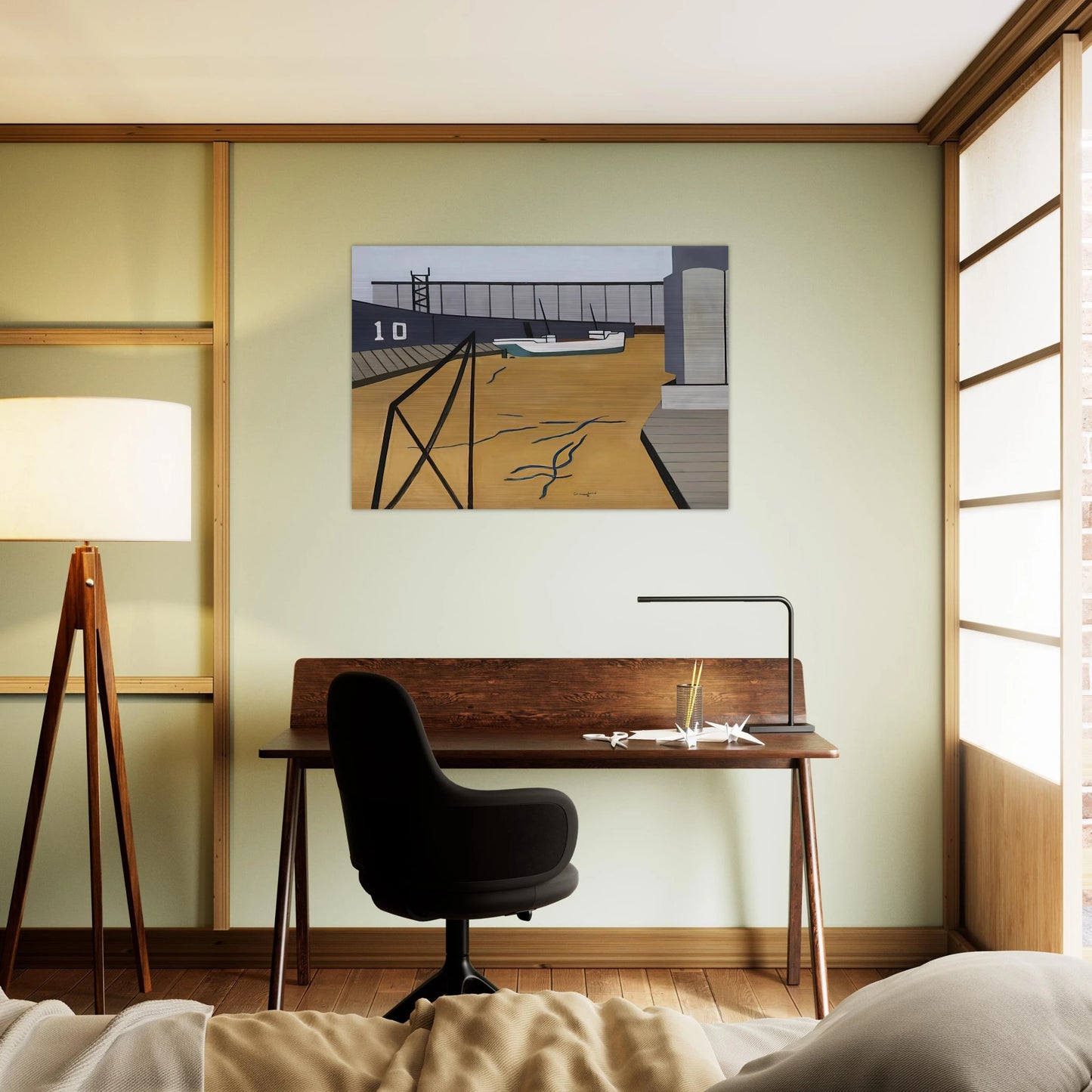 Boat and Grain Elevators - 1942 - Ralston Crawford Brushed Aluminum Print - 70x100 cm / 28x40 inches | Ralston Crawford Aluminum Print | Ralston Crawford Prints